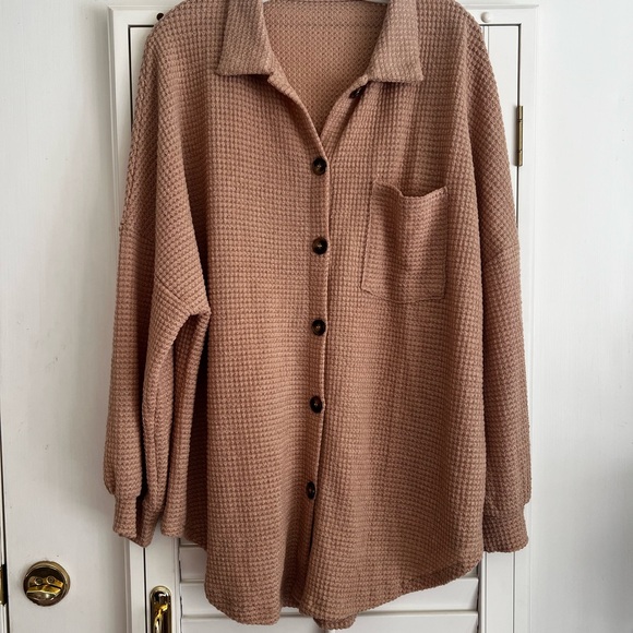 unbranded Tops - Tan Blush Waffle Knit Button-Up Shirt